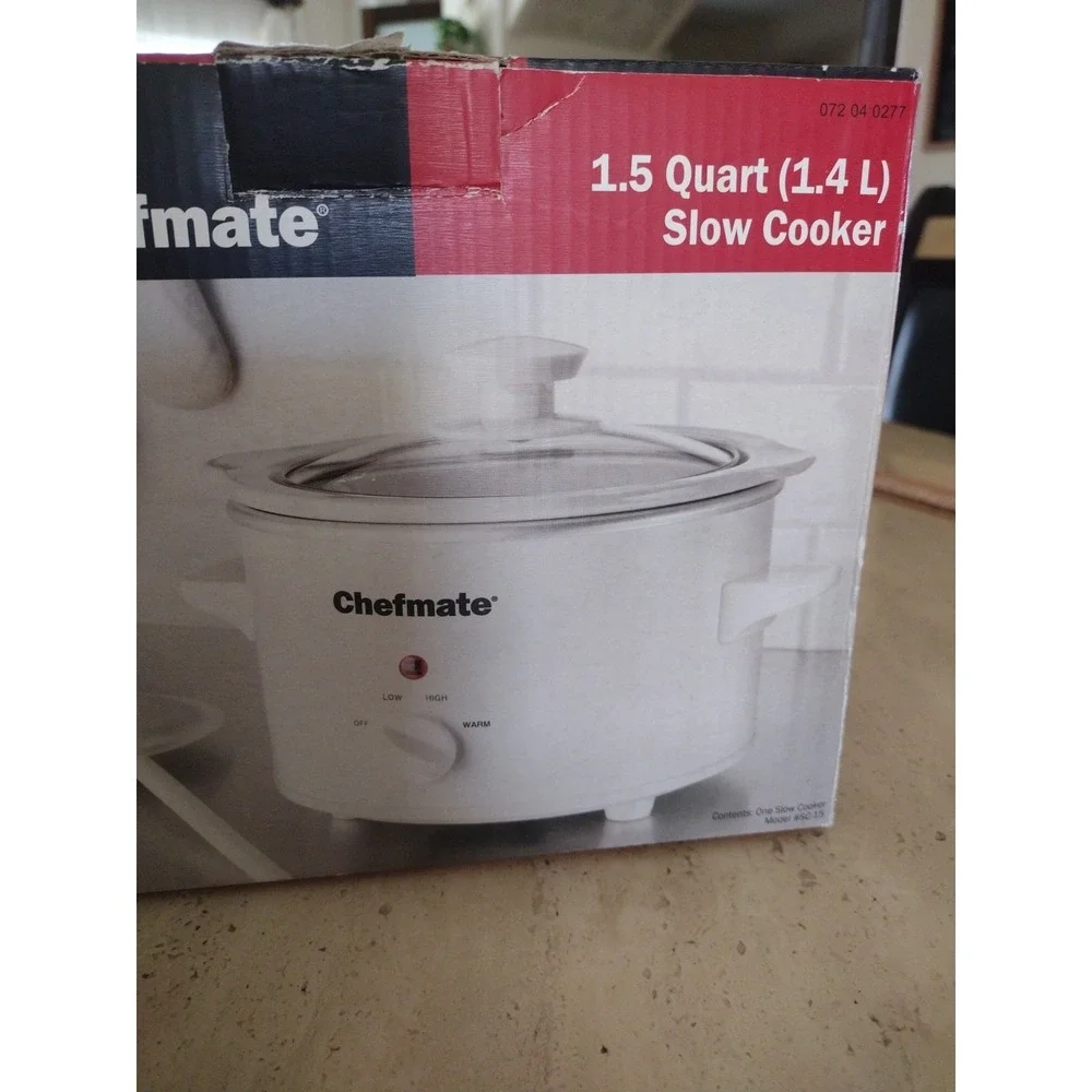 Chefmate 1.5 Quart Slow Cooker‎ White Three Heat Settings Power Light Ceramic